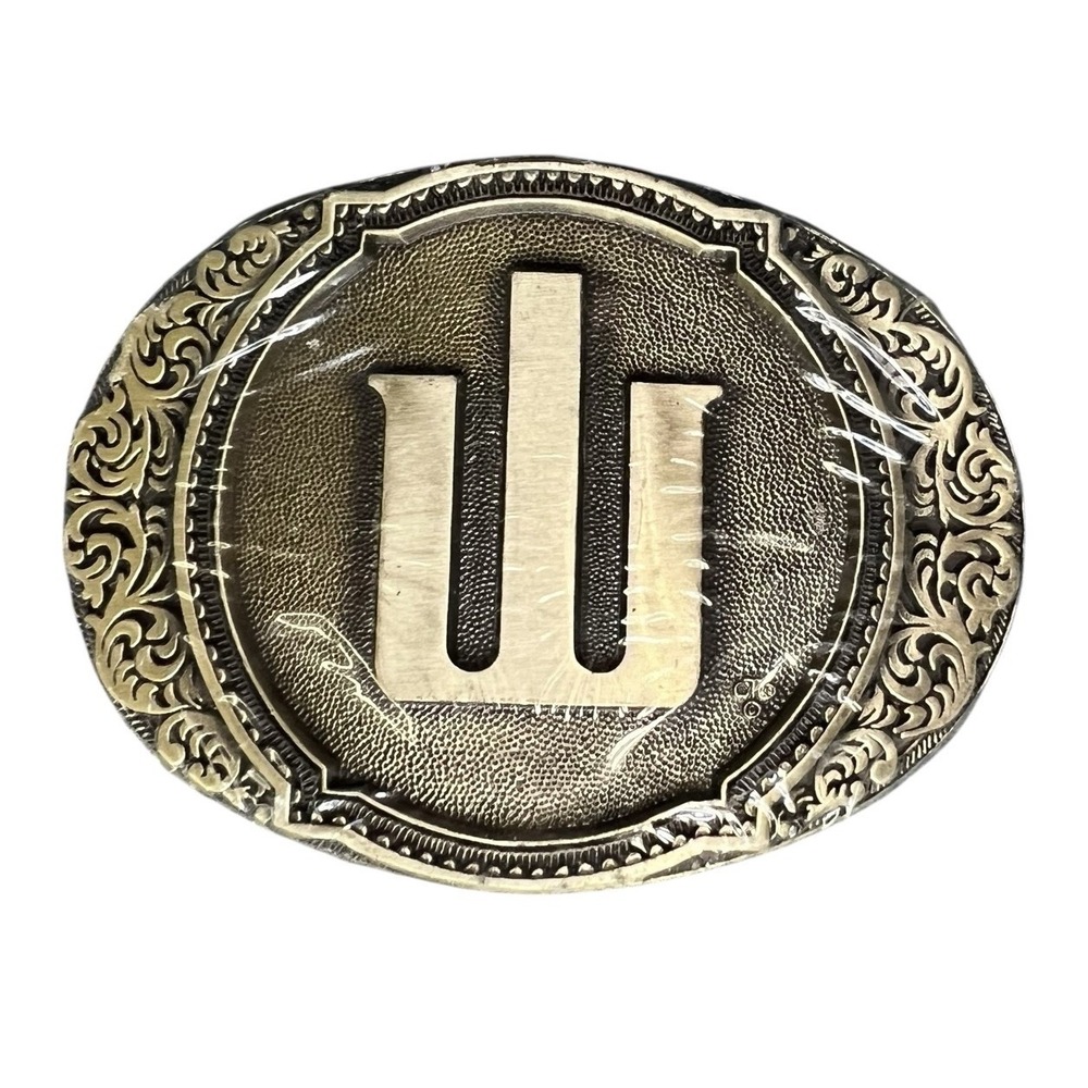 W Belt Buckle Cowboy Western Initial W Monogram Vtg 80s Solid Brass OC Tanner